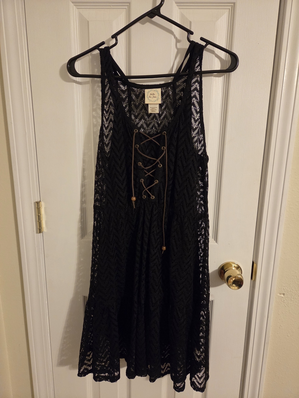 Belle Du Jour Black Crochet Lace-Up Midi Dress